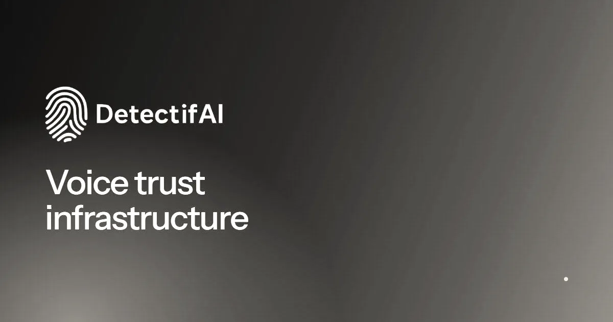 DetectifAI logo and slogan reading Voice trust infrastructure set against a blue gradient background