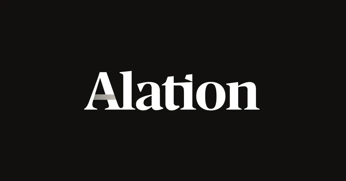 The Alation company logo featuring a white wordmark with an orange bar accent on a black background