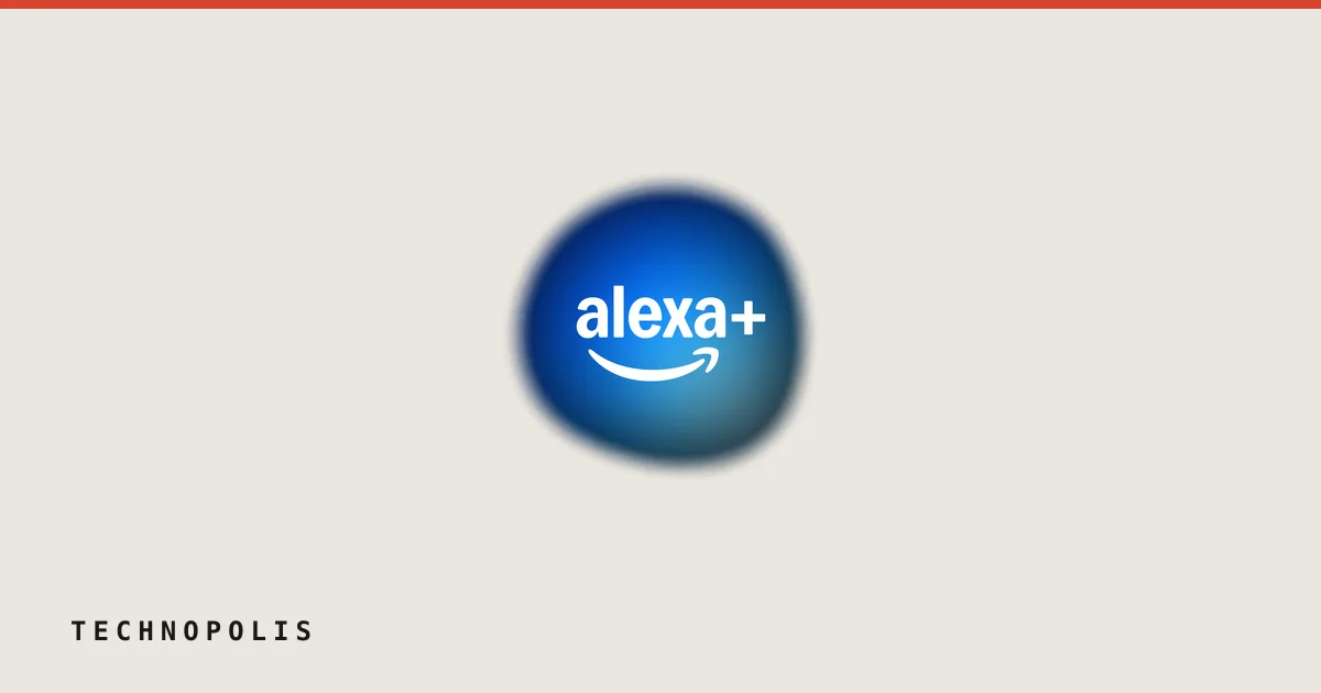 White Alexa plus logo with the Amazon smile arrow centered against a blue and dark gradient background.