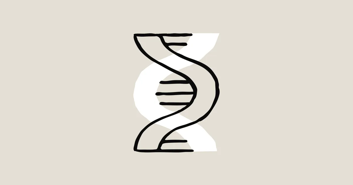 Stylized minimalist illustration of a DNA double helix centered on a soft green background.
