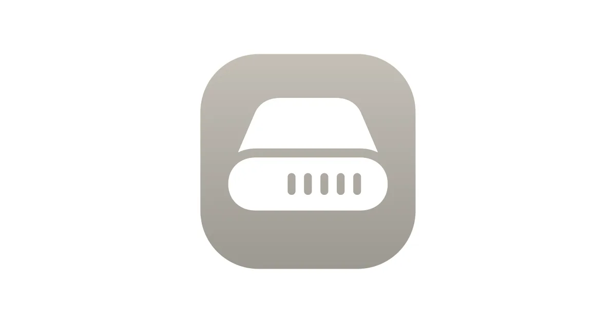 An Apple macOS icon depicting a hard drive inside a rounded grey square.