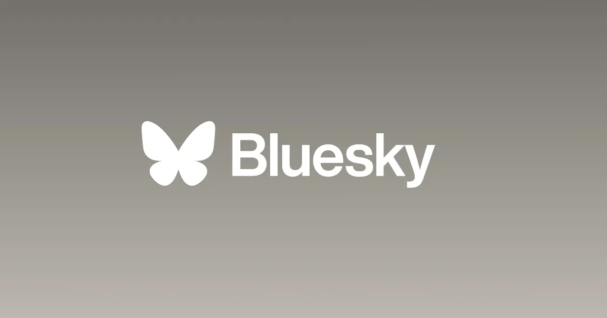 Bluesky butterfly logo and wordmark centered against a vibrant blue gradient background