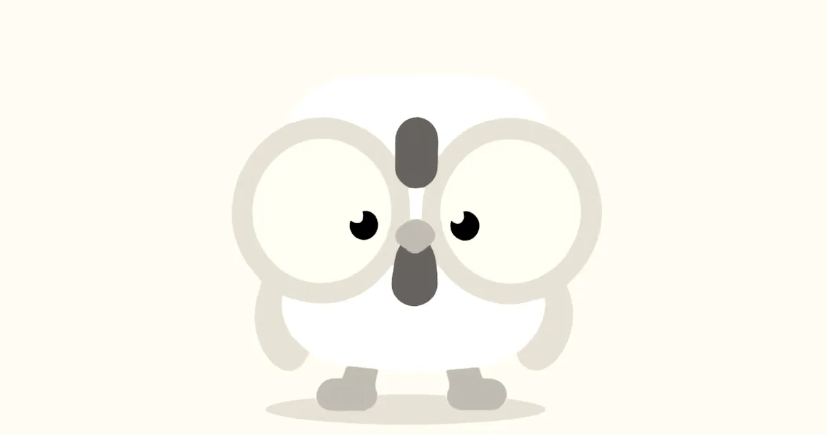 Minimalist graphic illustration of a cartoon white chicken character wearing oversized round glasses on a gray background.