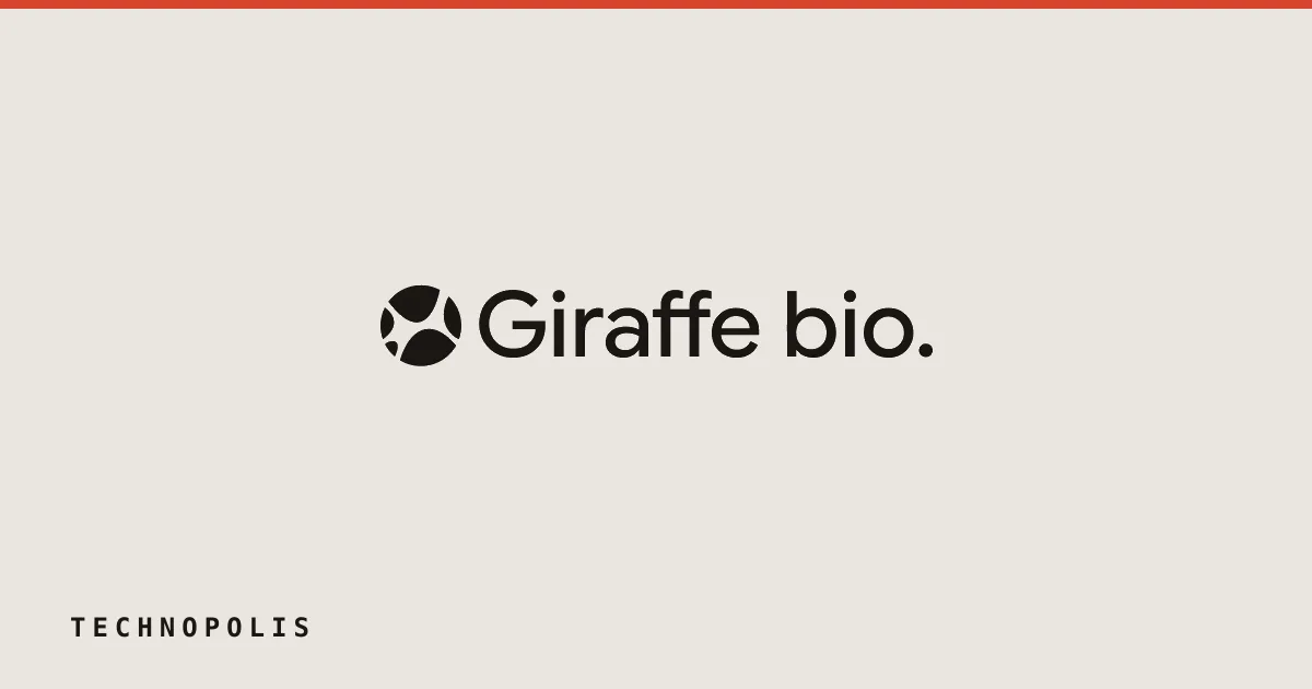 Giraffe bio logo and wordmark centered on a grey background with organic cellular patterns.