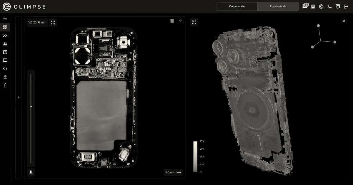 A CT scan shows the inside of an iPhone