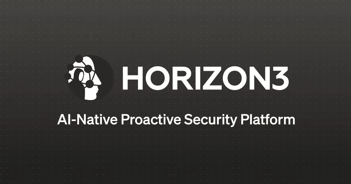 Horizon3 logo and text reading AI-Native Proactive Security Platform on a dark blue background.
