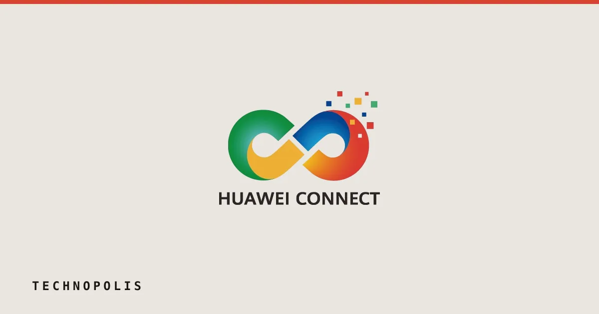 Huawei Connect logo featuring a colorful infinity symbol with digital pixel elements on a white background