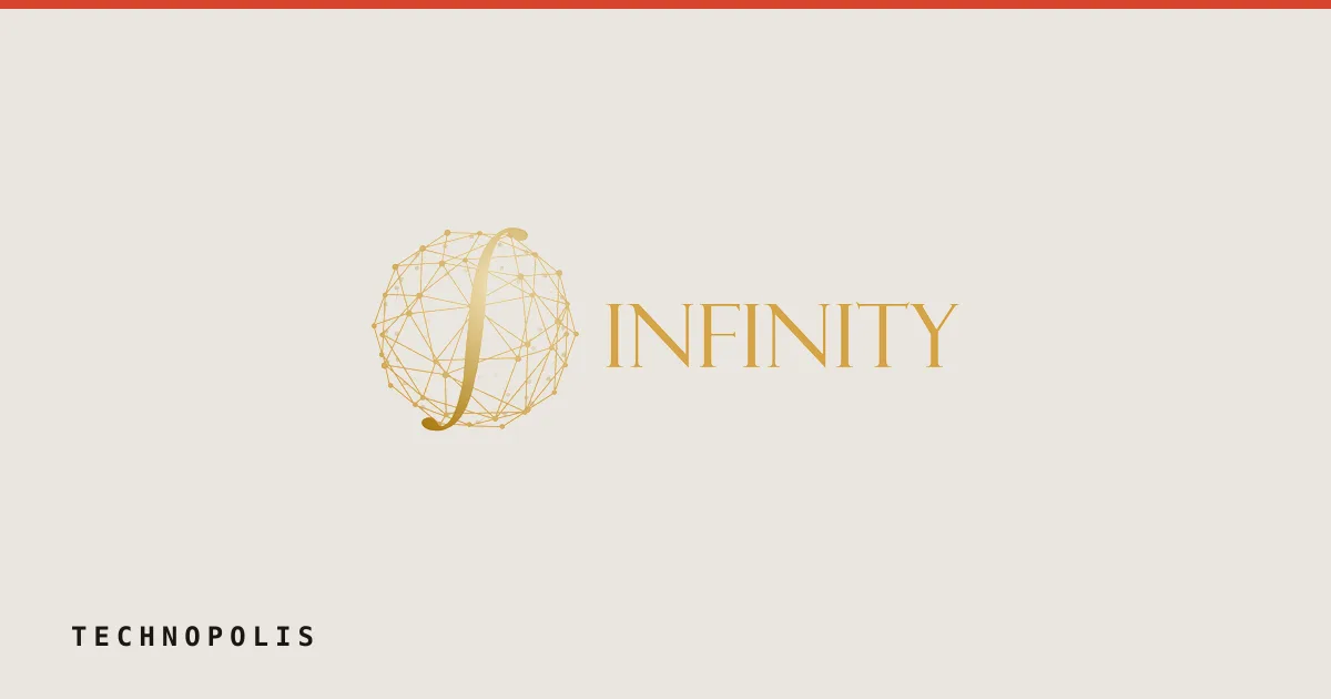 The golden logo and brand name of Infinity featuring a styled letter I within a networked sphere.