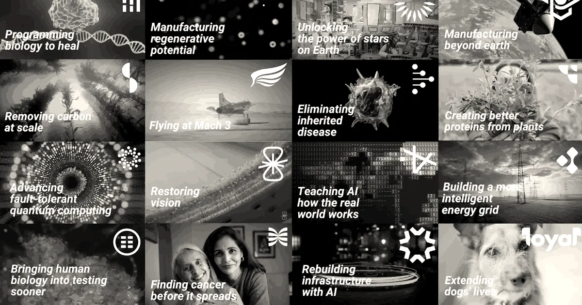 A collage of multiple futuristic tech concepts and project areas by Khosla Ventures.