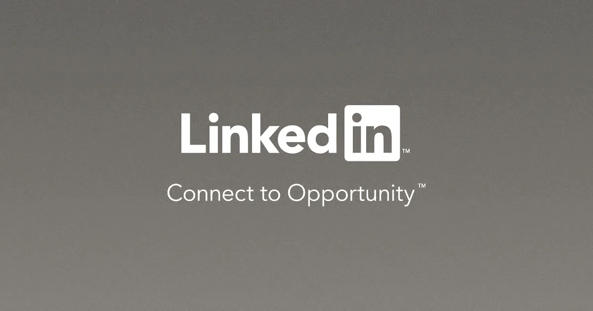 The LinkedIn logo and slogan 'Connect to Opportunity' in white text against a gradient blue background
