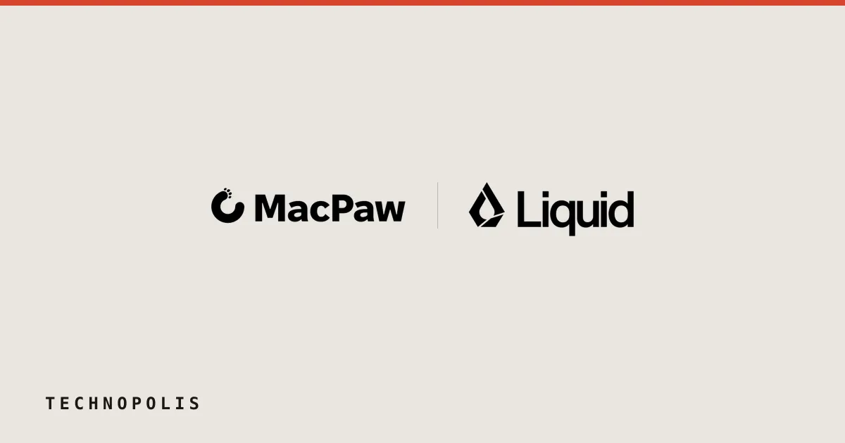 MacPaw and Liquid logos displayed side by side against a white background with a soft pink gradient.