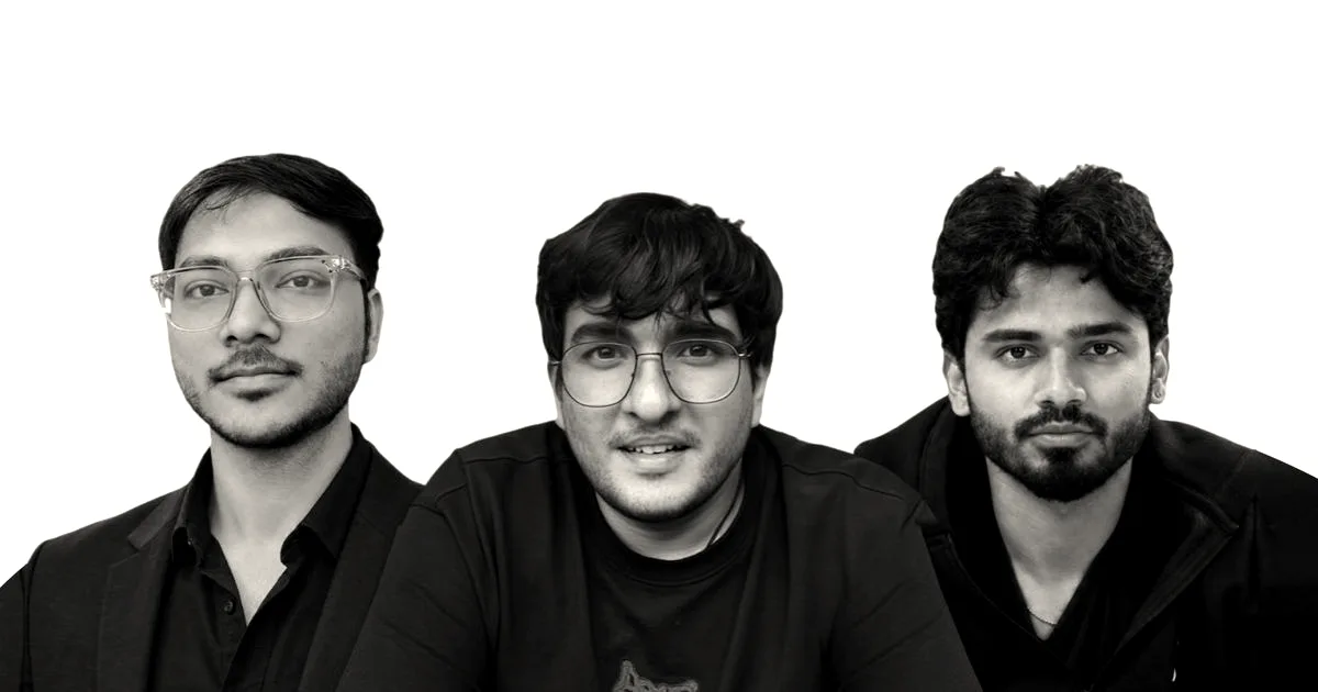 Black and white portrait photo of the three co-founders of Matiks looking at the camera.