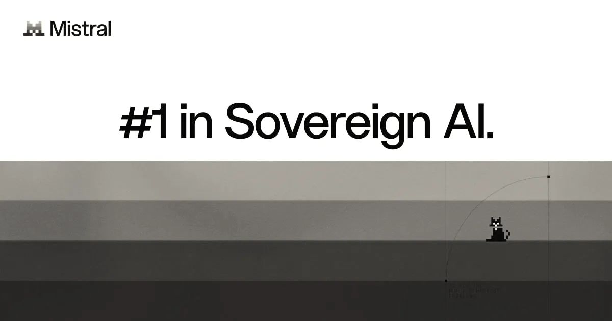 Graphic featuring Mistral AI logo, the text '#1 in Sovereign AI', and warm orange and red horizontal bands.