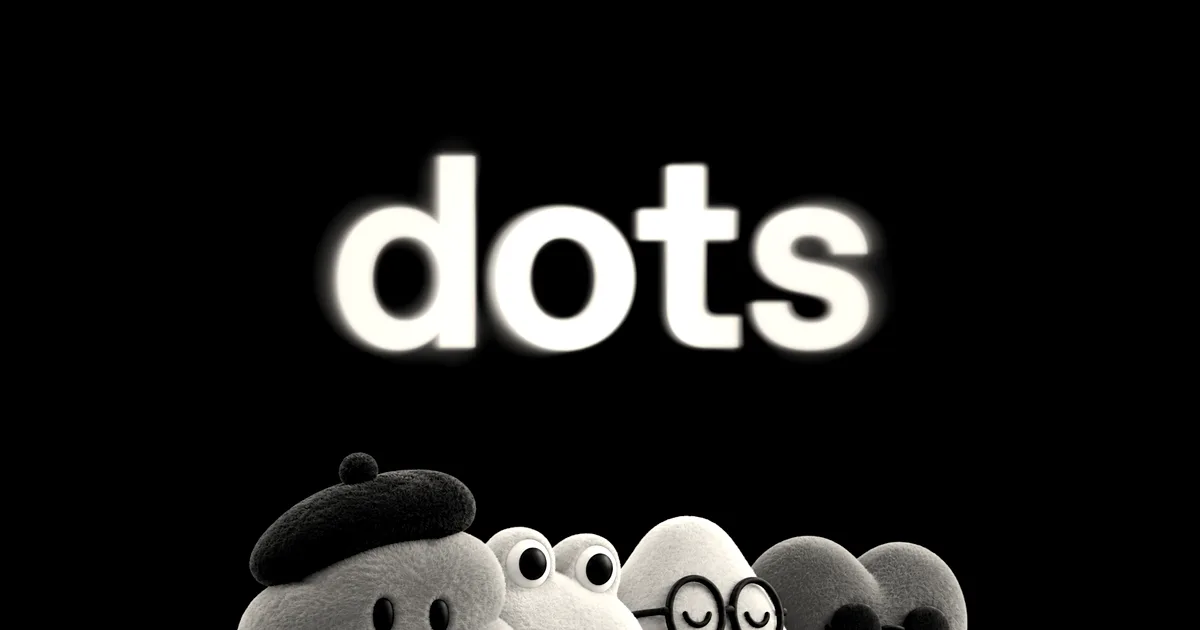 Colorful furry cartoon avatars sitting beneath a glowing multicolored word that spells out dots.
