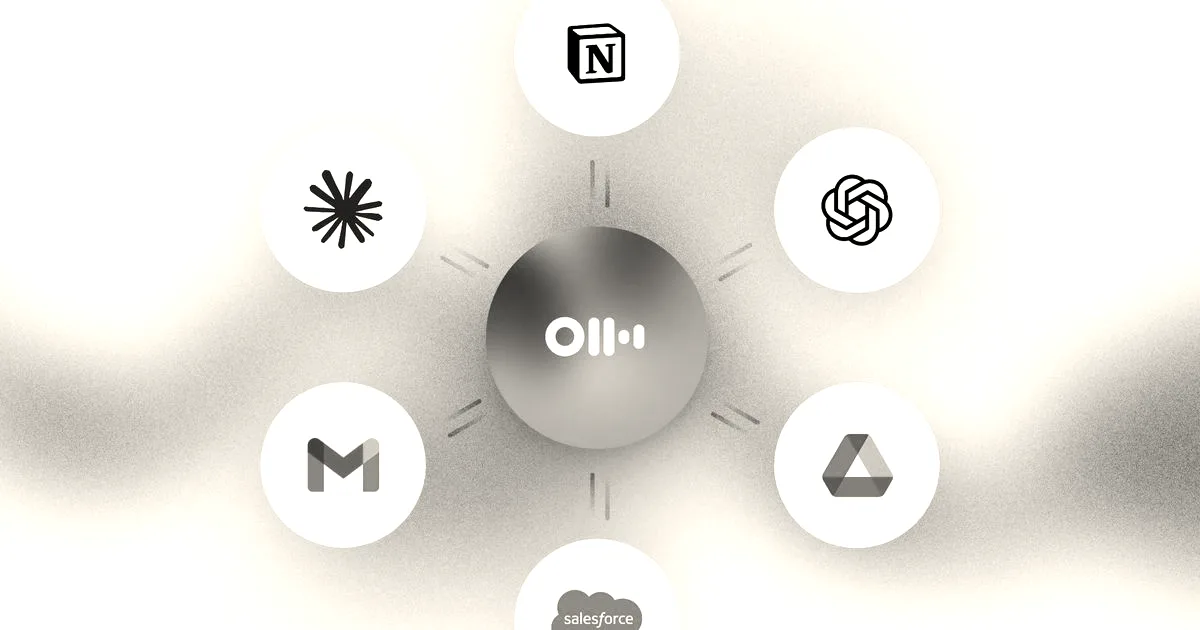 Otter.ai logo centered with connecting lines to various integration partner app icons around it.