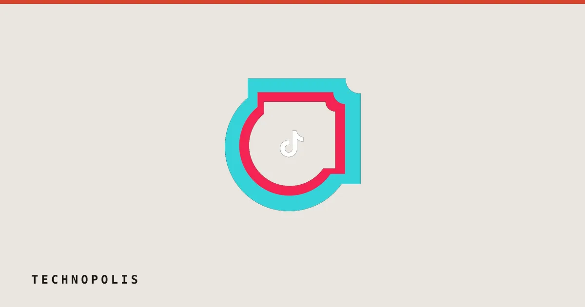 Graphic featuring the TikTok note logo in white against a cyan and red background.