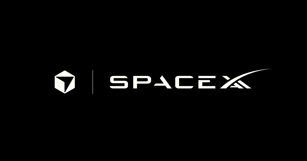 Cursor cube logo alongside the SpaceX wordmark logo centered on a black background