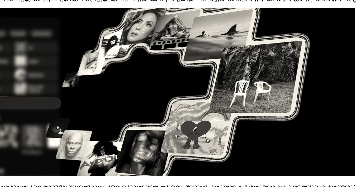 Spotify blog header image showing a dark interface with neon green accents and music album art collages.
