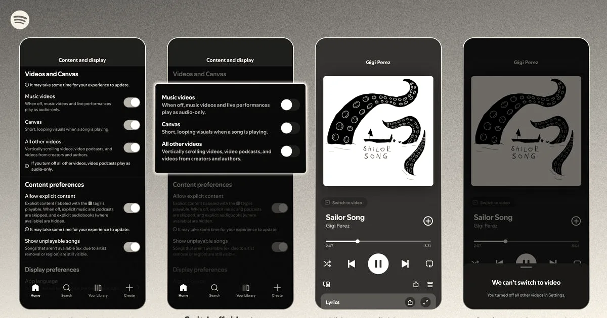Spotify adds global controls to disable in-app video