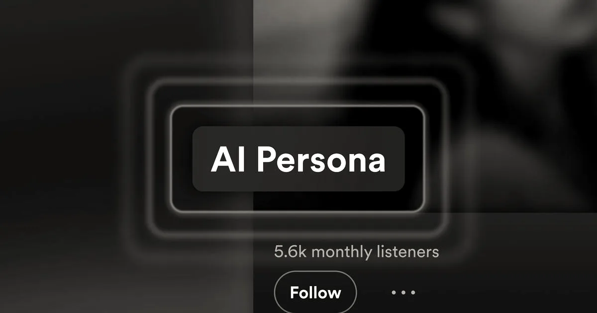 Graphic showing a dark user interface badge with text reading AI Persona against an abstract background.