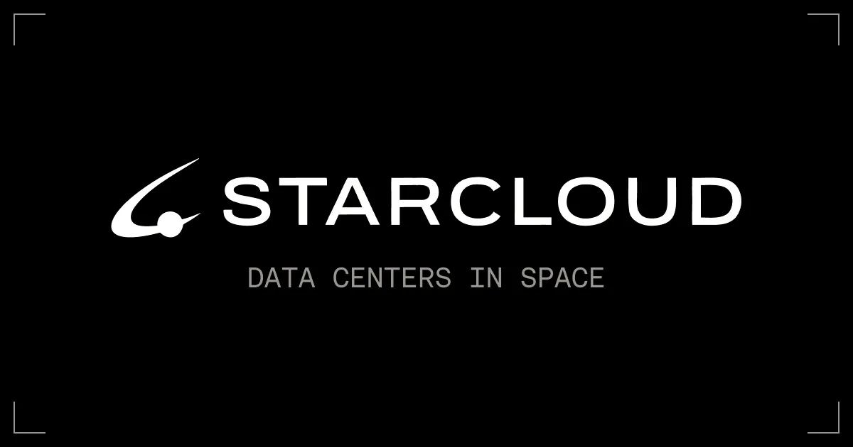 Starcloud company logo and slogan reading Data Centers in Space against a dark background.