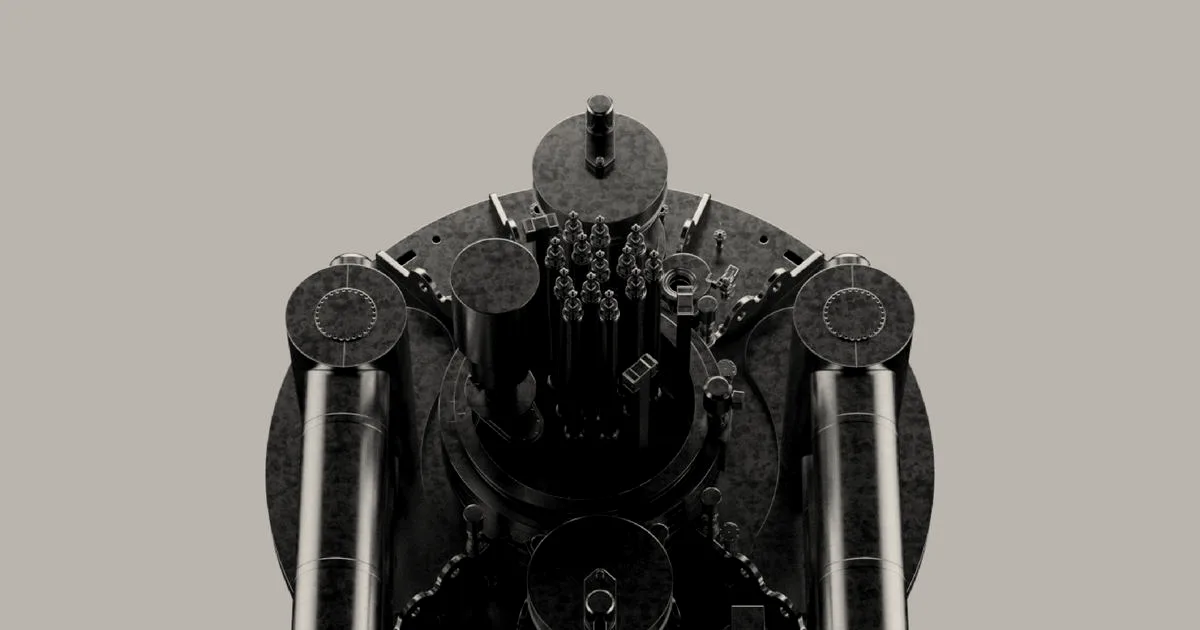 A detailed 3D technical illustration of the top view of TerraPower's nuclear reactor design.