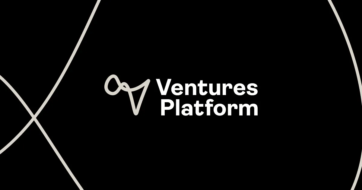 Ventures Platform logo and wordmark displayed in gold and white text on a black background.