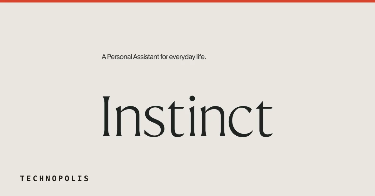 The word Instinct written in large serif typography below a tagline on a plain white background.