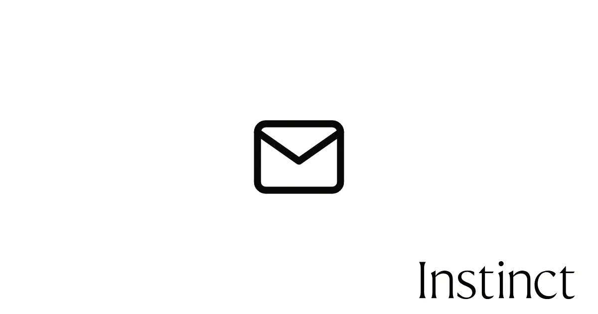 An envelope icon in the center of a white background with the word Instinct in the bottom right corner.